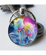 Painted Rose Flower Keychain /Bookbag Charm Jewelry Gift - €5,21 EUR