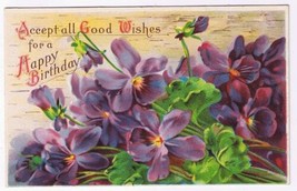Greetings Postcard Happy Birthday Good Wishes Violets  - $2.96