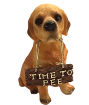 Golden Retriever Dog Figure Resin Holding sign Time To Pee 4.75&quot; tall Puppy  - £21.72 GBP