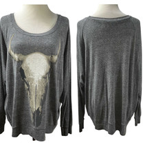 Haute Hippie Cow Skull Print Gray Stretch Long Sweatshirt Knit Top Logo Tunic - £43.90 GBP