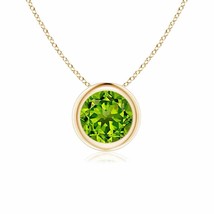 ANGARA Bezel-Set Round Peridot Solitaire Pendant in 14K Solid Gold | 18&quot; Chain - £432.26 GBP