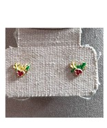 Vintage Petite Gold-Tone Enamel Christmas Holly Berry Stud Earrings Holiday - $14.01