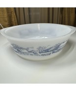 Glasbake Currier &amp; Ives 2 Qt Casserole Dish White w/Blue Farm Scene Tab ... - $11.79 CAD