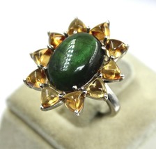 Natural Green Tourmaline Oval Yellow Citrine Cabochon 925 Sterling Silver Ring - £137.66 GBP
