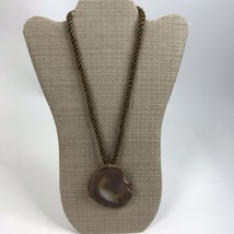 Vintage Necklace Chunky Agate Slab Pendant Boho Fabric Cord 60s 70s Rockabilly - $24.70