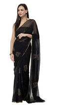 Women&#39;s Chiffon Saree With Blouse Piece Formal &amp; Casual Wear Saree Black  1 Pcs - £25.67 GBP