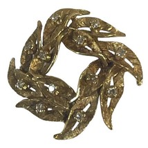 Estate Solid 14K Gold Brooch W/ Diamonds Vintage Wreath Leaf Art Deco St... - £747.38 GBP