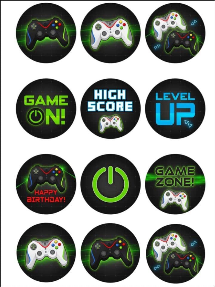 Primary image for 12 Edible Gamer Cupcake toppers, Gaming Edible Image toppers, 1.8" each made fro