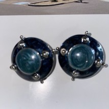 Vintage  Blue Enamel Gold Tone Clip On Earrings - £15.03 GBP