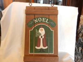 Noel Santa Claus Folk Art Wooden Door Hanger Hand Made Brown Wood - £39.87 GBP