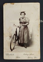 antique PHOTO norway me WOMAN w BICYCLE identified cabinet card - £71.18 GBP