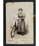 antique PHOTO norway me WOMAN w BICYCLE identified cabinet card - £70.07 GBP