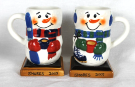 Smores Snowman Mugs Set 2 &quot;SMORES 2007&quot; By Bay Island Inc Right Hand, Left Hand - $14.86