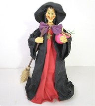 Vintage Paper Mache Witch with Broom Figurine Pumpkin 10&quot; Halloween Decor - $17.82