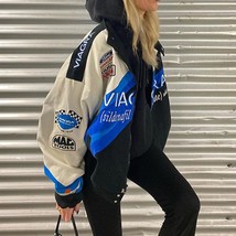 Oversized printed jacket female racing suit hip-hop street style jacket Y2K over - £39.33 GBP