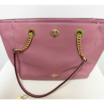 COACH Turnlock Chain Link Tote Shoulder Bag Pink Mauve Rose Pebble Leather - £106.58 GBP