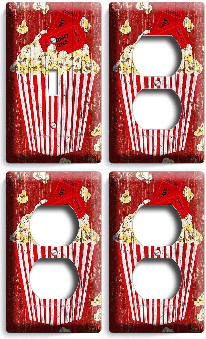 RETRO POP CORN TV ROOM HOME MOVIE THEATER 1 LIGHT SWITCH 3 OUTLET PLATE HD DECOR
