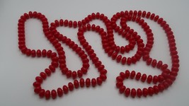 VINTAGE Long Red Bead Necklace 60&quot; x 10mm NB5 - $15.18 CAD