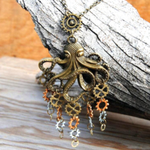 Necklace Jewelry / Kraken Pendant + Silver Gears + Bronze Lock Washers Steampunk - £22.78 GBP