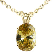 Brown Oval Diamond Solitaire Pendant Natural Treated 14K Yellow Gold 2.21 Carat - £2,485.53 GBP