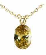 Brown Oval Diamond Solitaire Pendant Natural Treated 14K Yellow Gold 2.2... - €2.687,05 EUR