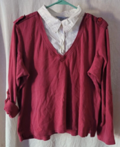 Women&#39;s Izod Pullover Long Sleeve Shirt 1X Deep Red Casual 100% Cotton Nice - $14.99