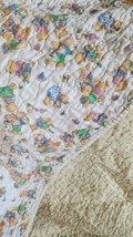 Vintage Handmade Reversible Yellows with Bears and Toys QUILT 38&quot;x51&quot; - £10.87 GBP