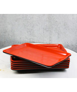 Set Of 6 Traditional Red And Black Melamine Rectangular Wavy Sushi Plate... - $46.88 CAD