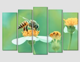 Bee on Flower Macro Photo Canvas Print Floral Wall Art Bee Canvas Art Bee Print  - £39.16 GBP