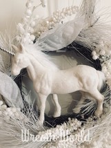2 New Handmade Tiny White Winter Snow Unicorn Wreaths - £30.50 GBP