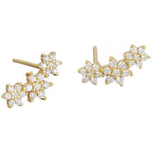 Anyco Earrings Gold Plated Romantic White Zircon Flower Stud For Women Girl Teen - £17.66 GBP