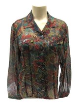 Chicos Womens L/S Silk Button Front Shirt Blouse 1 or 8 Misses Black Multi Color - £17.97 GBP