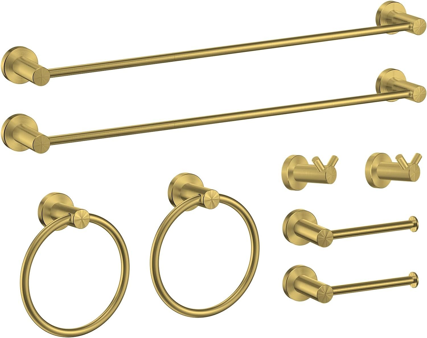 Forious 8 Pieces Bathroom Hardware Set, Brushed Gold Bathroom Accessorie... - $54.98