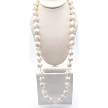 Chunky White Long Beaded Necklace, Faceted Vintage Lucite Beads with Clear Resin - £29.47 GBP