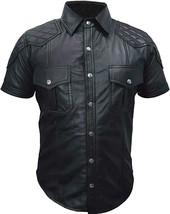 3xl&quot; MEN&#39;S REAL LEATHER Black Police Military Style Shirt BLUF ALL SIZE ... - $71.36