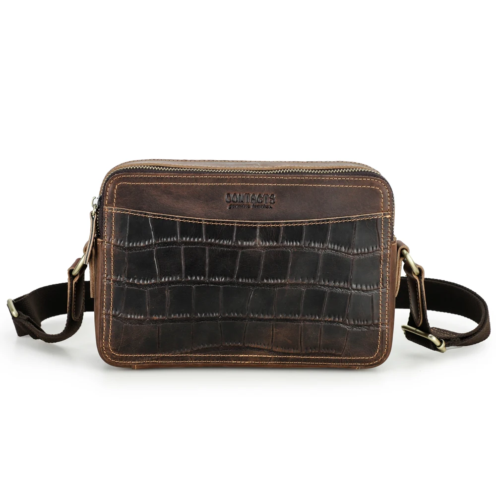 Vintage Crazy Horse Leather Crocodile Pattern Messenger Daily Casual Bus... - £74.23 GBP