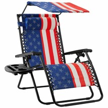 USA American Flag Zero Gravity Reclining Patio Lounge Chair with Canopy - $171.49