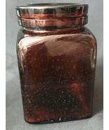 Antique B &amp; B Deep Amber Brown Square Glass Jar with Glass Lid - £25.75 GBP