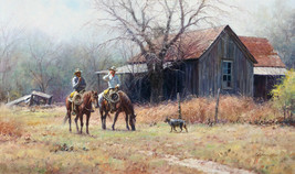 FRAMED CANVAS ART PRINT Giclee cowboys on horses old cabin country western - £31.47 GBP+