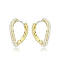 Round Synthetic White Pearl Cluster Wave Design Hoop Flash Gold Plated Earring - £65.65 GBP