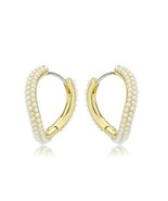 Round Synthetic White Pearl Cluster Wave Design Hoop Flash Gold Plated Earring - £65.04 GBP