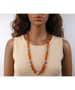 Amber Bead Necklace, 1960s Signed Korea Chunky Orange Strand - $51.91 CAD