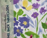 Flannel Back Vinyl Tablecloth 60&quot; Round, COLORFUL FLOWERS &amp; BUTTERFLIES ... - £11.68 GBP