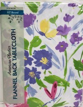 Flannel Back Vinyl Tablecloth 60&quot; Round, Colorful Flowers &amp; Butterflies #7, Ap - £11.66 GBP