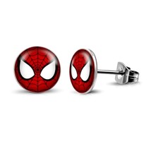 SPIDERMAN EARRINGS 10mm Round Stud Post Stainless Steel Comic Book Super... - $129.83 MXN
