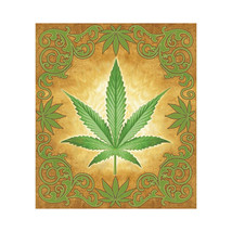Sacred Herb Luxury Blanket Marijuana leaf design on a background of gold and cre - £49.48 GBP