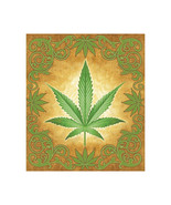 Sacred Herb Luxury Blanket Marijuana leaf design on a background of gold... - $61.91