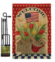 Patriotic Flowers Burlap - Impressions Decorative Metal Garden Pole Flag Set GS1 - £26.60 GBP