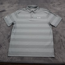 Under Armour Shirt Mens L Gray Stripe Chest Button Short Sleeve Collared Top - £20.23 GBP