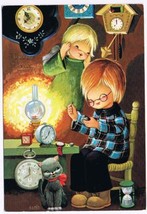 Holiday Postcard Happy New Year Meilleurs Voeux Children With Clocks - £3.10 GBP
